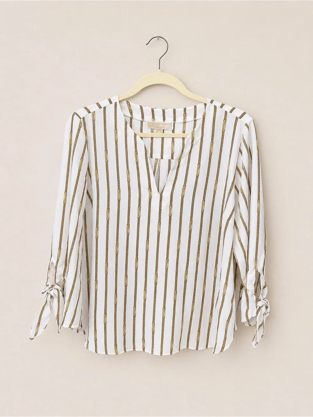Michael Kors White Blouse with Gold Vertical Stripes